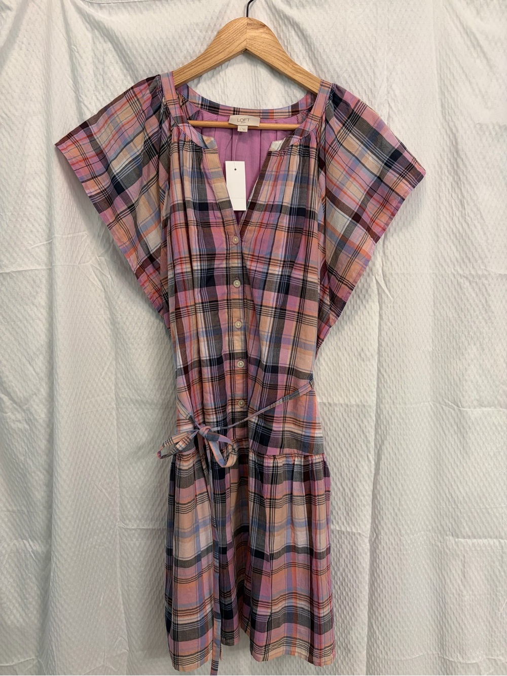 NWT LOFT Pink Plaid Midi Dress